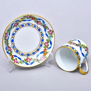 Коллекционная Кофейная Пара «Цветочная гирлянда», Фарфор Лимож / Limoges Франция.