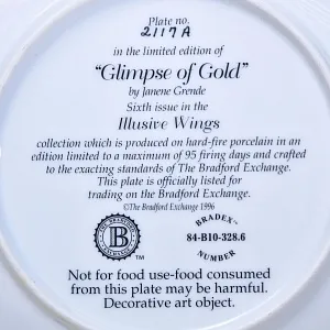 Коллекционная Фарфоровая тарелка «Золотые птицы на цветах»,  Bradford Exchange Англия - 1996 год.