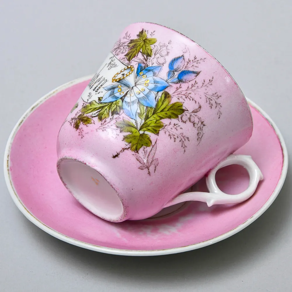 Антикварная Фарфороввая Чайная Пара «НА ПАМЯТЬ», Германия, конец XIX века.