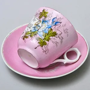 Антикварная Фарфороввая Чайная Пара «НА ПАМЯТЬ», Германия, конец XIX века.