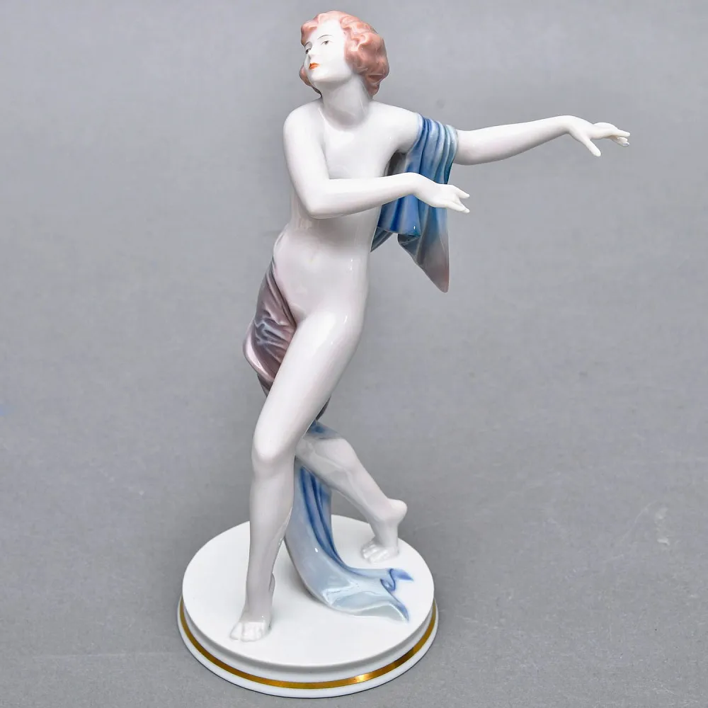 Антикварная Фарфоровая статуэтка «Обнаженная с шарфом», ROSENTHAL Германия - 1924 год. 