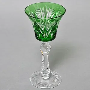 Антикварный Хрустальный Бокал для вина зеленого цвета, Knittel FAKIRIS, Германия, 30-е гг.