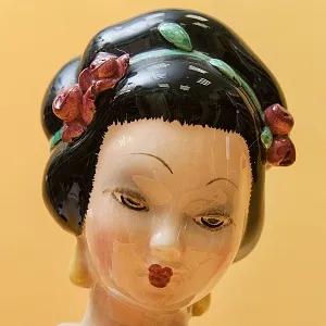 Большая Интерьерная Фаянсовая Статуэтка «Девушка с лютней», CIA MANNA Италия 50-е годы.