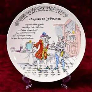 Антикварная Тарелка «Месье да ла Палис. Песня», Фаянс G.D.Paris, Франция начало XX века.