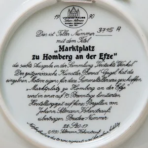 Коллекционная Тарелка «Рыночная площадь в Хомберге» Фарфор VOHENSTRAUSS, Германия -1990 год.