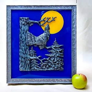 Настенное Панно «Охота - Глухарь на ветке» с функцией Ночника,  Германия 60гг.