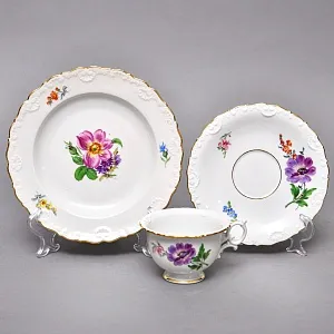 Фарфоровый Чайный Сервиз на 6-ть персон «Мейсенский букет», MEISSEN Германия, 1924 - 1934 годы.
