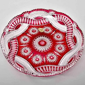 Блюдо - Фруктовница Розово-Красного Хрусталя JOSKA BODENMAIS Германия D-29,5 см., конец 60-х гг.