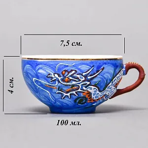 Чайный Сервиз на 6 персон «Синий Дракон», Фарфор SATSUMA Япония, середина ХХ века. 