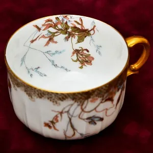 Антикварная Фарфоровая Чайно-Кофейная пара + Тарелка (тройка), Франция Limoges, 1876 - 1896 годы. 