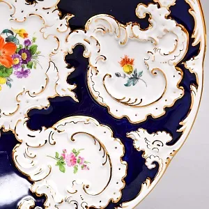 Коллекционное Фарфоровое Блюдо - Тарелка «ЦВЕТЫ», Кобальт, MEISSEN  Германия - середина ХХ века.  