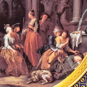 Большое Коллекционное Блюдо - Тарелка «Отдых после Охоты» Фарфор KAISER Германия.