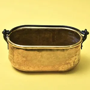 Антикварный Латунный Зольник - Кашпо с кованной ручкой 26 см. х 13 см., Франция начало ХХ века.