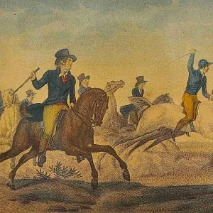 Старинная Картина - Цветная Литография «Скачки», Carle Vernet Франция.