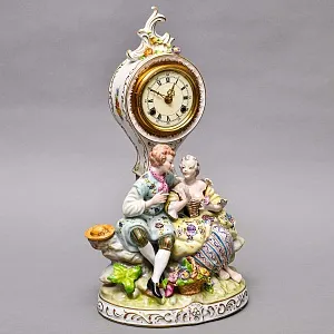 Редкость! Механические Фарфоровые Часы с боем «Свидание на пленэре», Franz Hermle & Sohn Германия 50 гг.