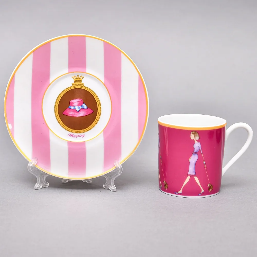 Набор из 4-х Кофейных пар «За покупками - Shopping», Limoges Medard de Noblat Франция, конец ХХ века.