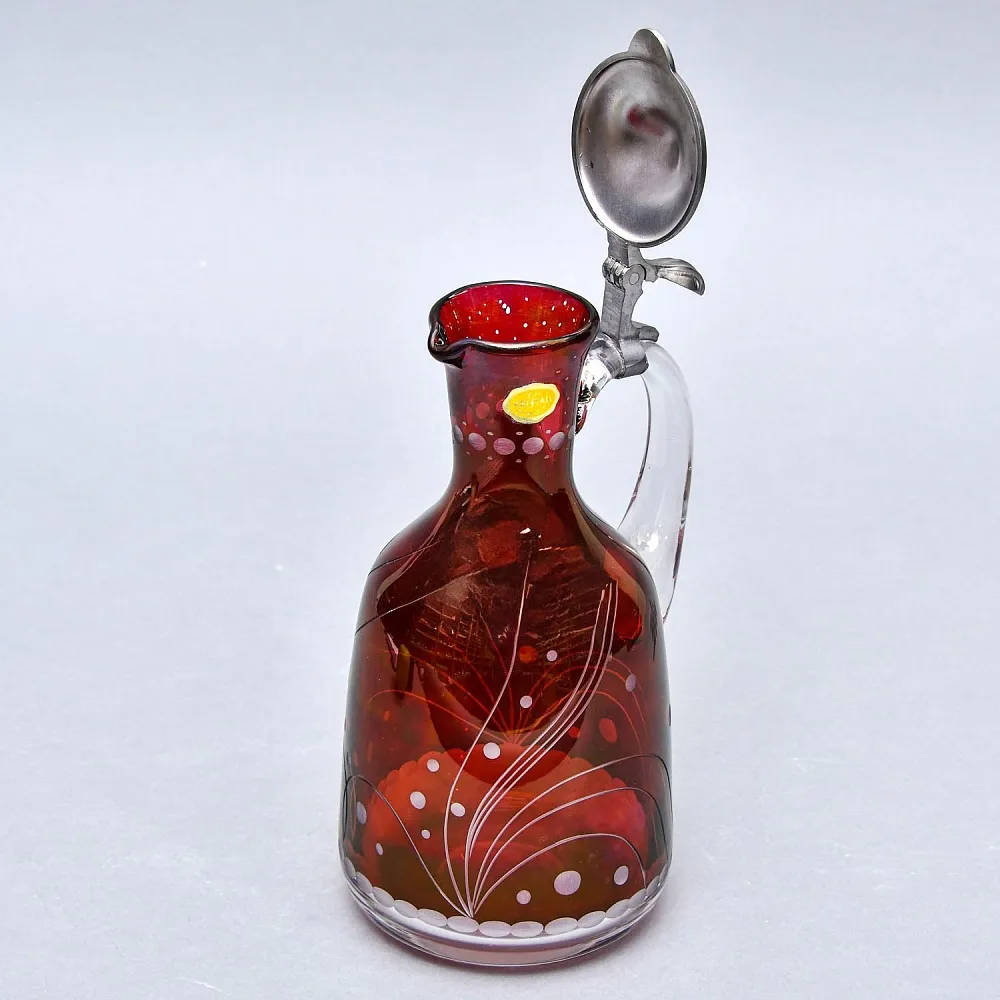 «Рубиновый Хрусталь» - Кувшин - Графин с оловянной крышкой, Ручной работы, Германия, 60 гг.