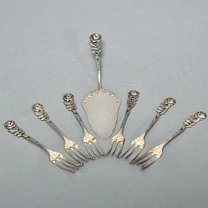 Десертный Набор Лопатка и Вилочки «Хильдесхаймская роза» Silverplate, Германия -60гг.