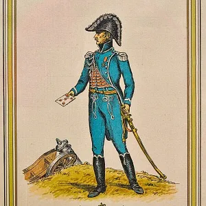 Антикварная Иллюстрация - Гравюра «Армия Наполеона - Офицер с донесением», Франция.