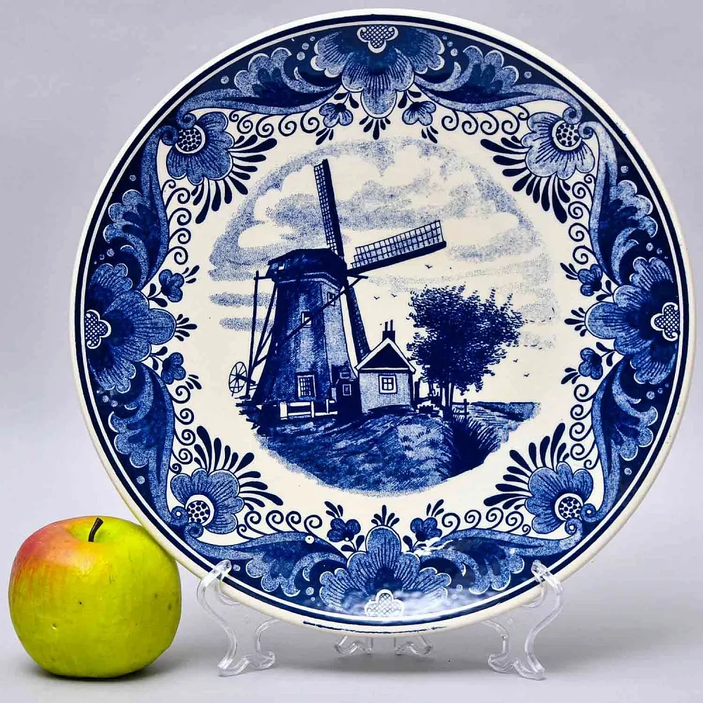 Декоративная Фарфоровая Тарелка «Мельница» Голландия DELFTs., d - 29,5 см.