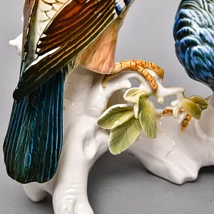 Большая Фарфоровая Статуэтка «Пара птиц - Сойки», Карл Энс / Karl Ens, Германия.