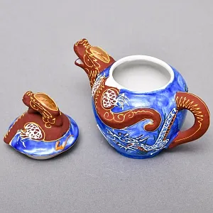 Чайный Сервиз на 6 персон «Синий Дракон», Фарфор SATSUMA Япония, середина ХХ века. 