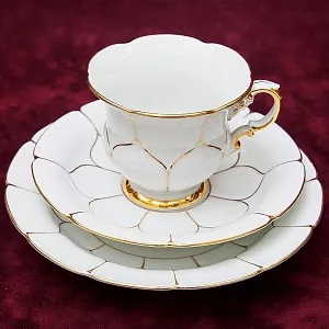 Чайная пара+Тарелка (Тройка) «Белое Золото» Фарфор MEISSEN / МЕЙСЕН Германия -70гг.