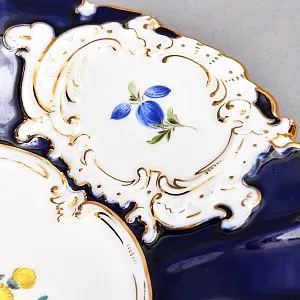 Коллекционное Фарфоровое Блюдо - Тарелка «Букет с розой и колокольчиком» Кобальт, MEISSEN Германия. 