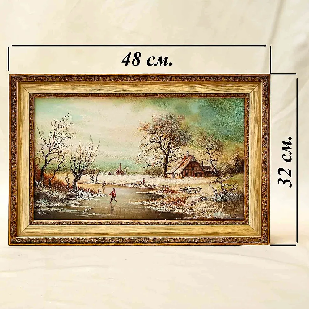 Картина - Пейзаж «ПЕРВЫЙ ЛЕД», Холст, масло, Голландия вторая половина ХХ века.