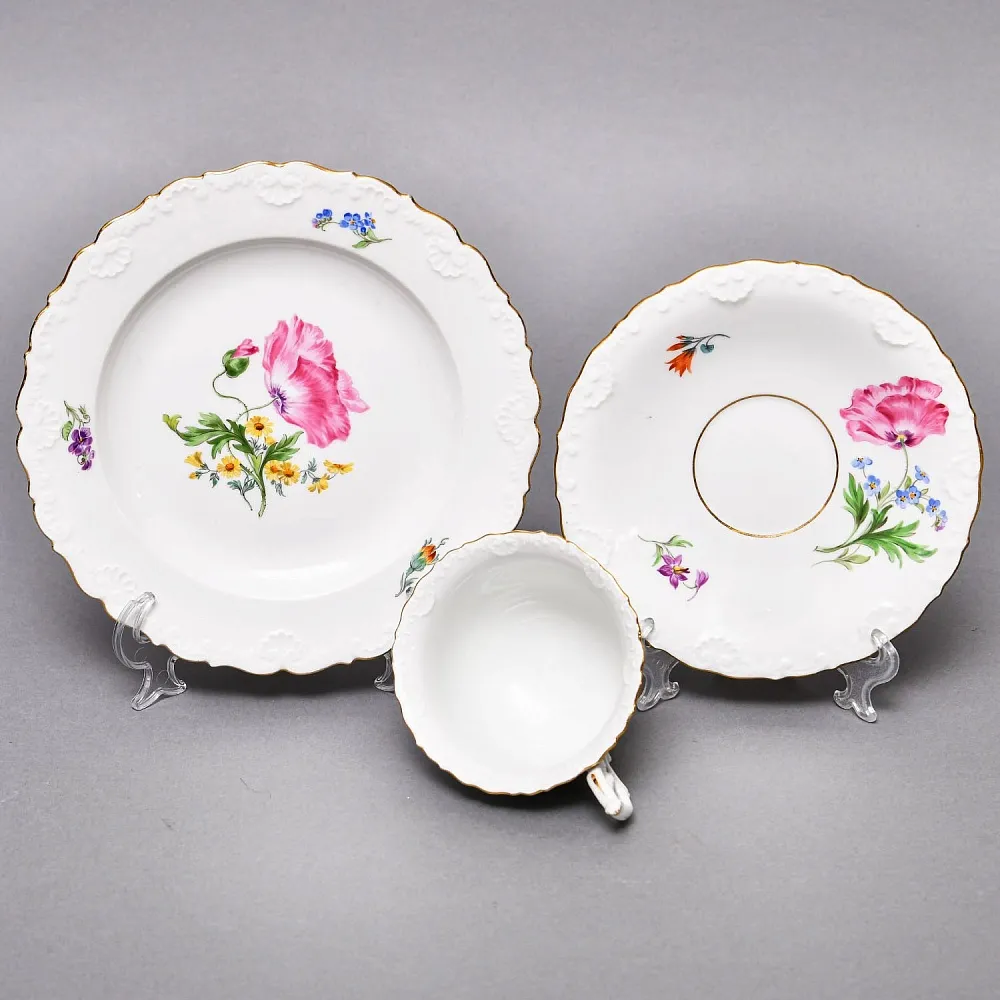 Чайный набор «Мейсенский букет» на 6 персон, Фарфор MEISSEN Германия, 1924 - 1934 годы. 