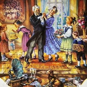 Большая Тарелка «Праздник - Дедушка и Бабушка» Фарфор, Weimar Porzellan Германия -1995 год.