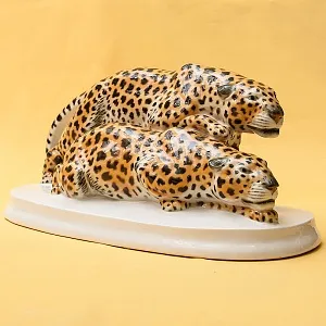 Редкость! Большая Фарфоровая Статуэтка «Два Ягуара На Охоте», Schwarzburger, Германия -1925 год.