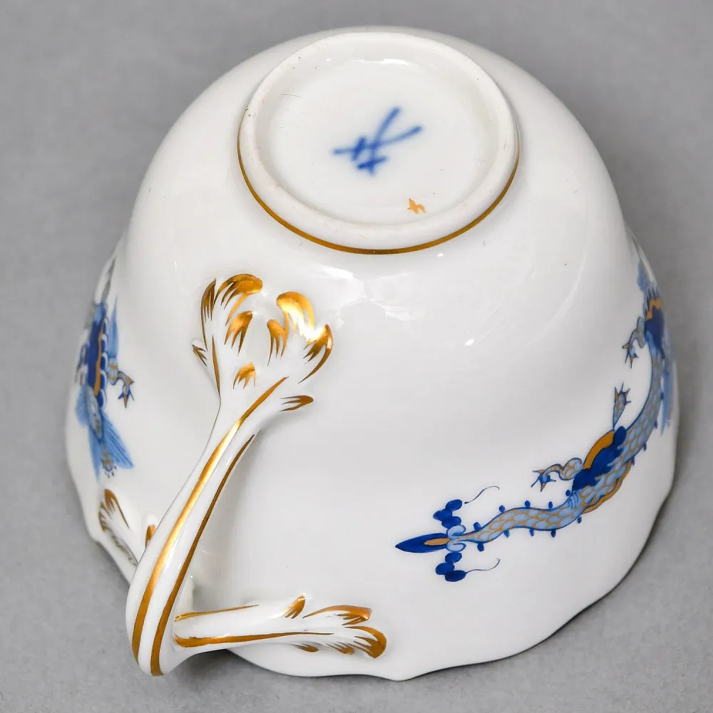 Классическая Кофейная пара и Десертная тарелка «Синий Дракон», Фарфор MEISSEN, Германия. 