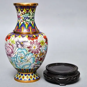 Декоративные Парные Вазы «Летний сад» в технике «Клуазоне» Н -30 см., Китай 50 -е годы ХХ века.