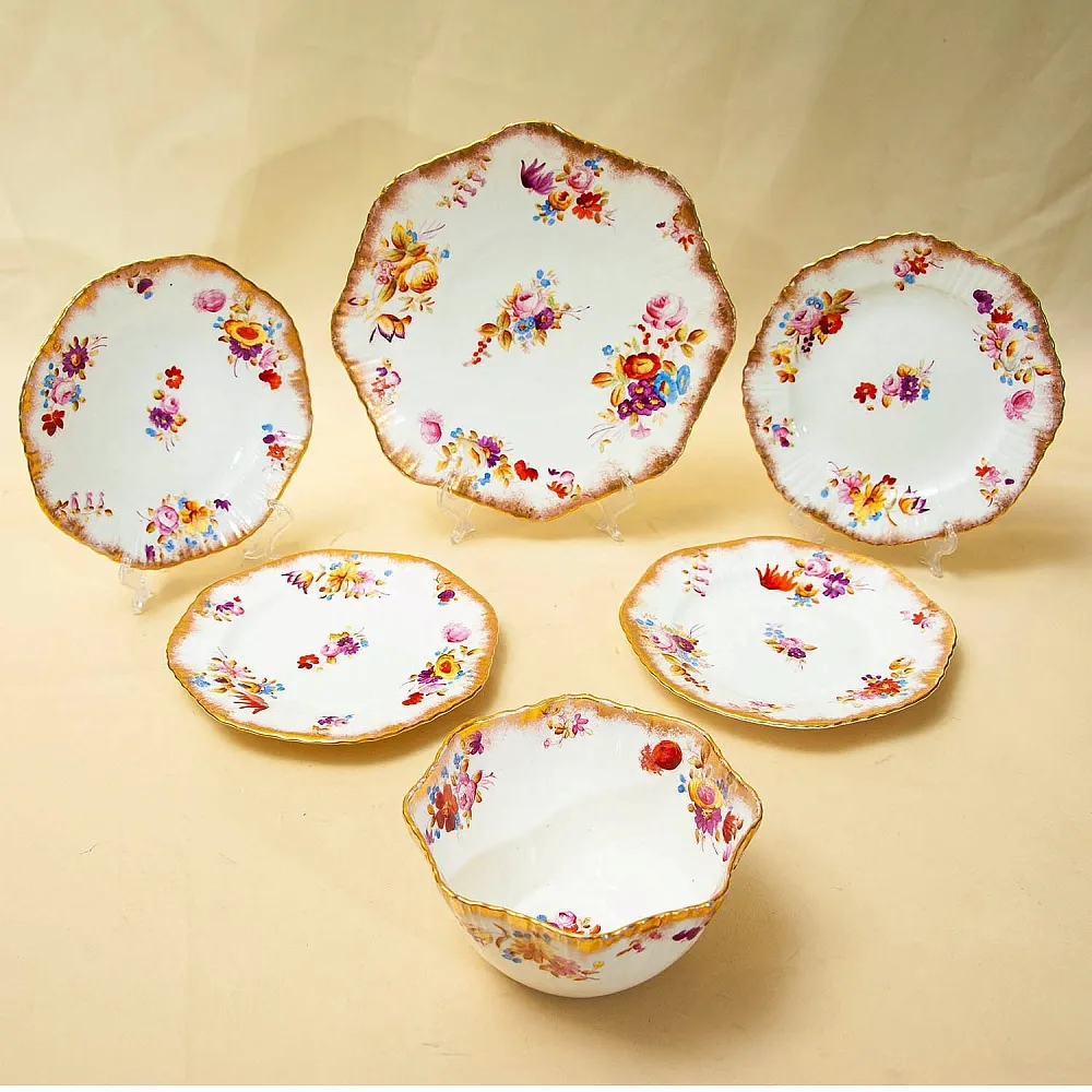 Антикварный Фарфоровый Десертный набор тарелок «Летний сад», Англия, конец ХIX - начало ХХ века.