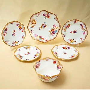 Антикварный Фарфоровый Десертный набор тарелок «Летний сад», Англия, конец ХIX - начало ХХ века.