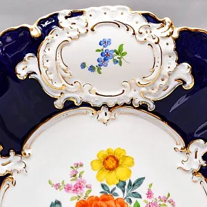 Коллекционное Фарфоровое Блюдо - Тарелка «BLUMEN» Кобальт, MEISSEN Германия - середина ХХ века.