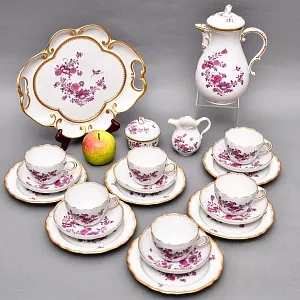 Фарфоровый Чайный Сервиз «Индийские цветы» на 6-ть персон, MEISSEN / МЕЙСЕН Германия. 