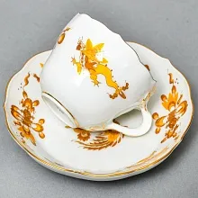 Коллекционная Фарфоровая Кофейная Пара «Золотой Дракон», MEISSEN / МЕЙСЕН Германия.