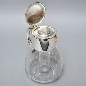 Винтажный Стеклянный Кувшин - Графин на 3 литра с Колбой для льда, Silverplated Германия. 