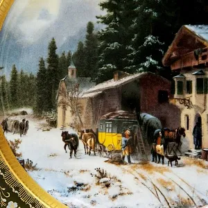 Большое Коллекционное Блюдо - Тарелка «Почтовая станция в горах» Фарфор KAISER Германия.