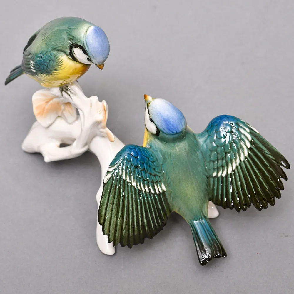 Пара Птиц - Фарфоровая Статуэтка «Синички на ветке», Карл Энс / Karl Ens, Германия 50 гг.