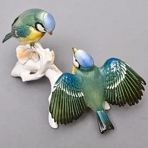 Пара Птиц - Фарфоровая Статуэтка «Синички на ветке», Карл Энс / Karl Ens, Германия 50 гг.