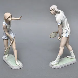 Парные Фарфоровые статуэтки «Теннисистка и Теннисист», Lladro Испания, 1982 - 1987 годы. 