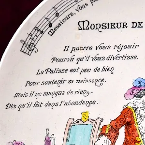Антикварная Тарелка «Месье да ла Палис. Песня», Фаянс G.D.Paris, Франция начало XX века.