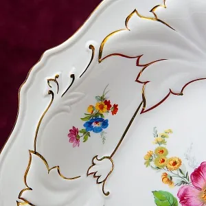 Коллекционное Сервировочное Блюдо - Тарелка «Кленовый лист и Цветы», Фарфор WEIMAR Германия.