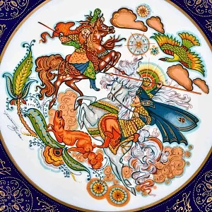 Коллекционное Блюдо - Тарелка «Мифы, сказания. Чингисхан - Завоеватель» Фарфор, Hutschenreuther Германия. 