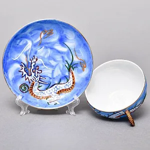 Чайный Сервиз на 6 персон «Небесные Драконы», Фарфор SATSUMA Япония, середина ХХ века.