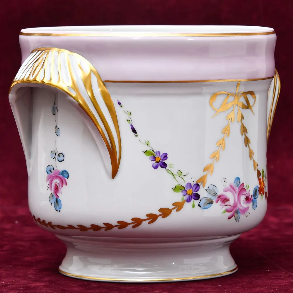 Антикварное Фарфоровое Кашпо или Ваза c ручками «Цветочная гирлянда», Limoges Франция.