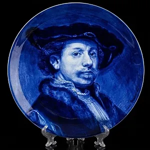 Большое! Коллекционное Блюдо - Тарелка «Портрет Рембрандта», Фаянс, Royal DELFT Голландия, 1959 год. 